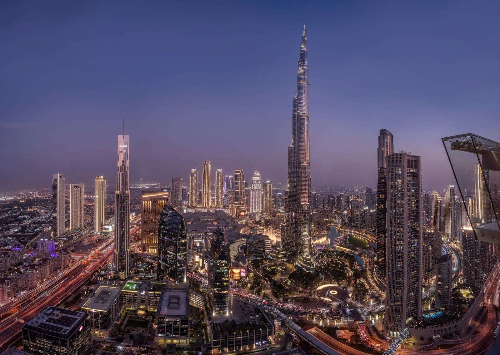 The Burj Khalifa and Downtown Dubai at twilight